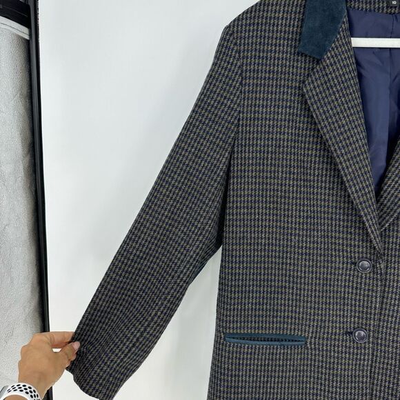 Vintage Braebrook Wool Plaid Blazer Suede Elbow Patch Size 10 Academia Preppy - Picture 10 of 12